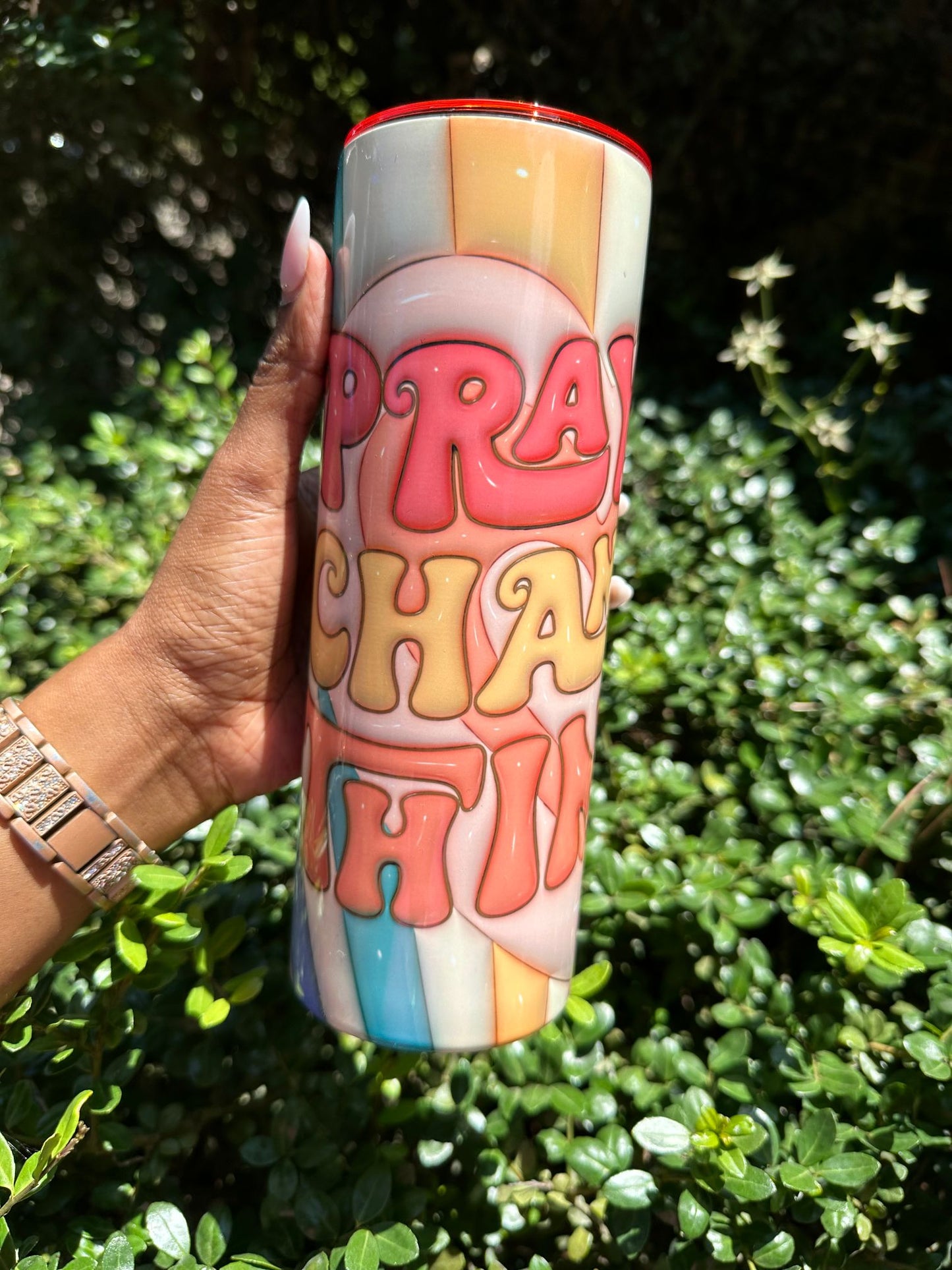 Cultivate Change: 20oz PRAY CHANGE THINGS Bubble Writing Tumbler