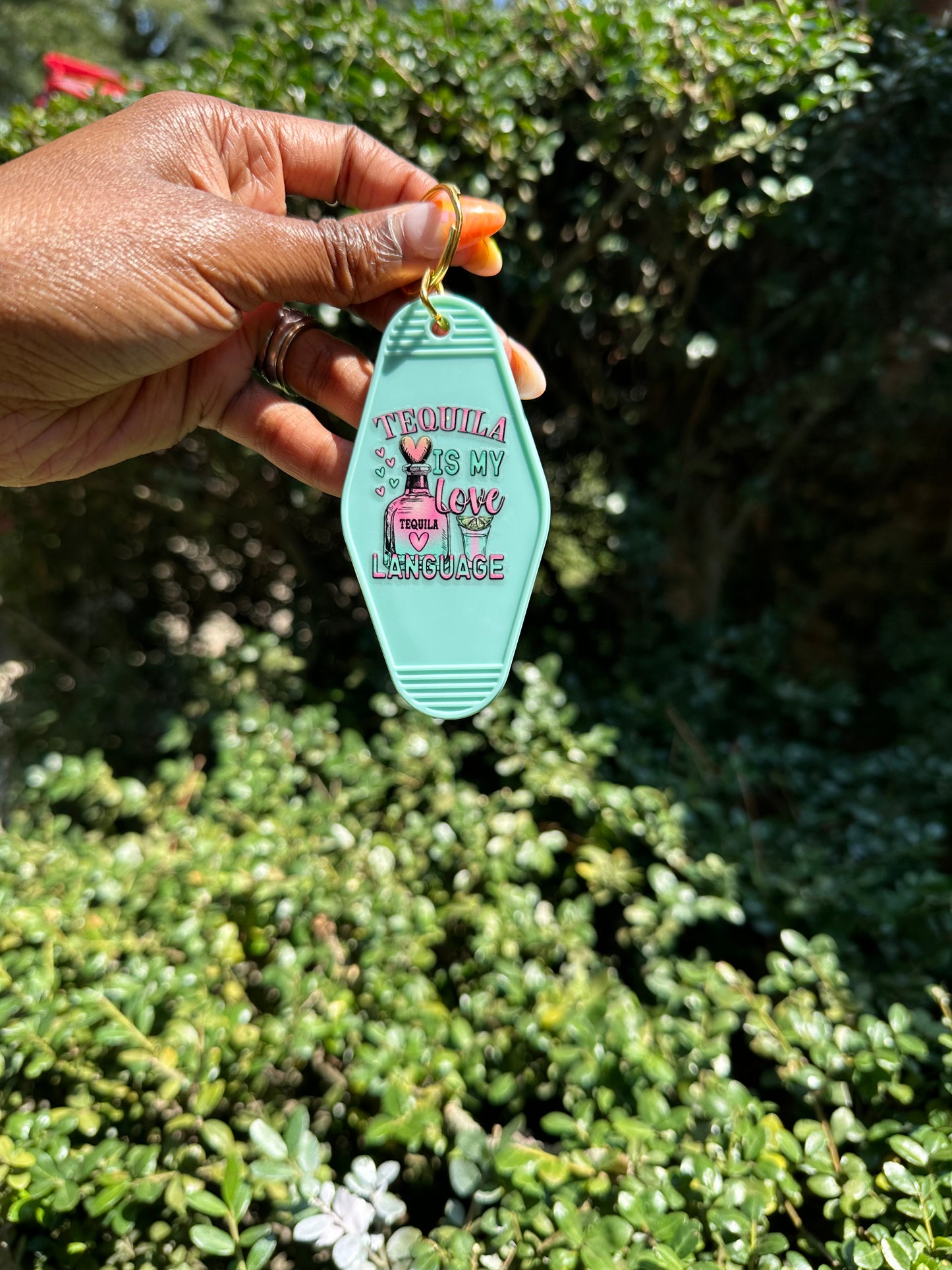 Tequila Love: Turquoise Keychain with 'Tequila Is My Love Language