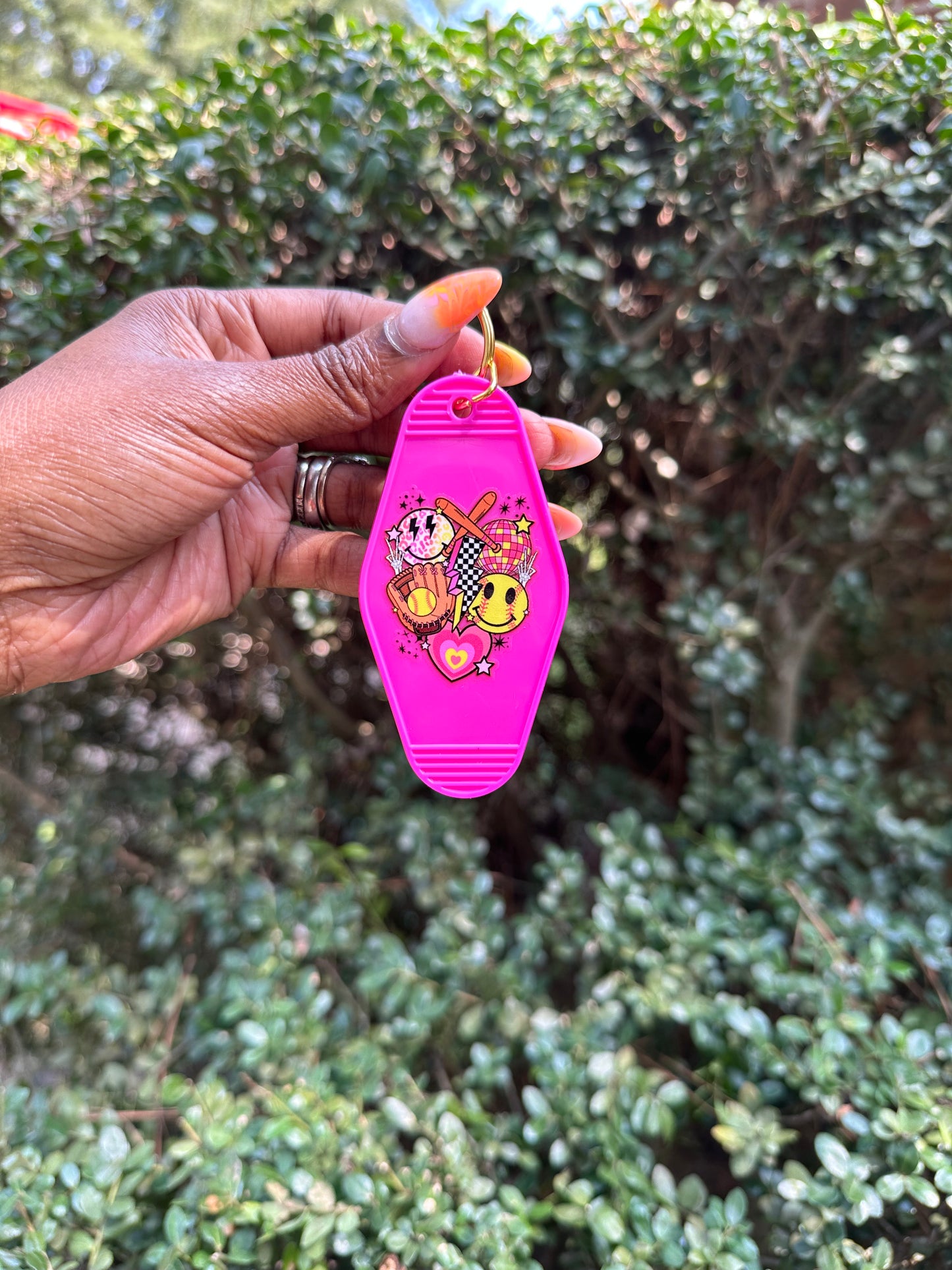 Vibrant Pink Baseball Theme Keychain